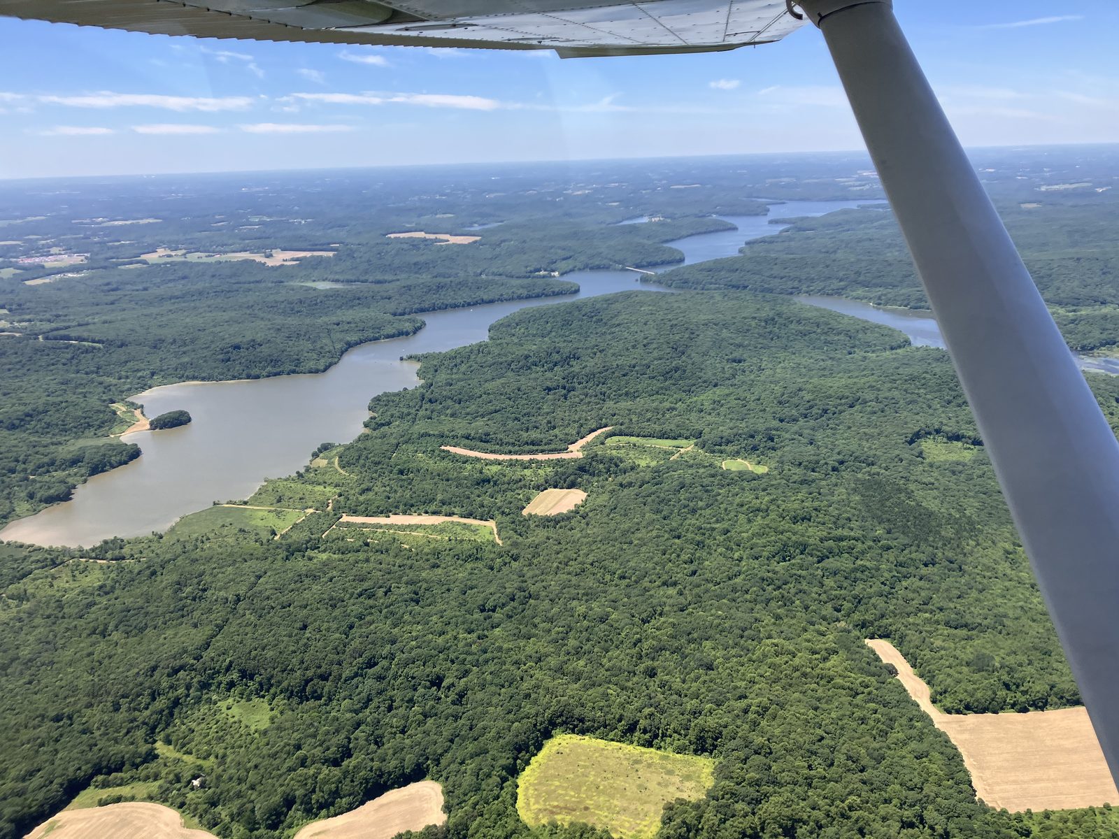 Aerial view of Lake Arthur at Moraine State Park.