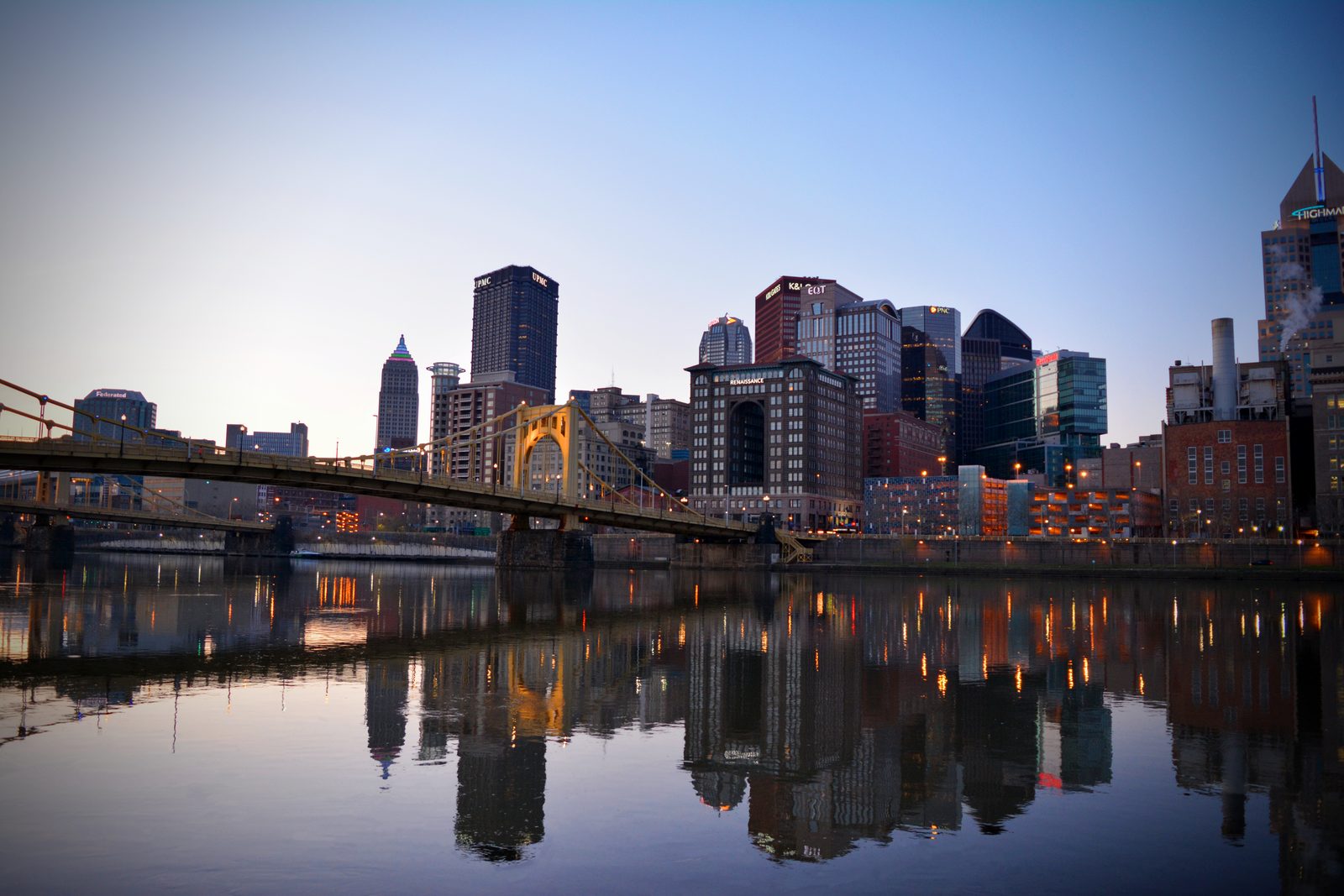 The Pittsburgh skyline in early morning light.